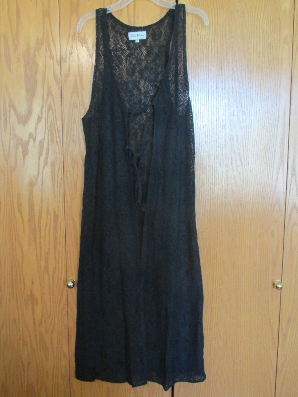 PARIS BLUES WOMEN'S SIZE S VEST BLACK CROCHET LACE LONG DUSTER GOTH STEAMPUNK BO